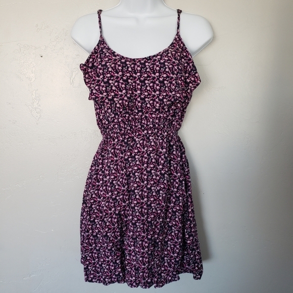 Cotton On Small Dress Navy Blue Neon Pink White Floral Flounce Ruffle Midi Mini - Picture 1 of 6
